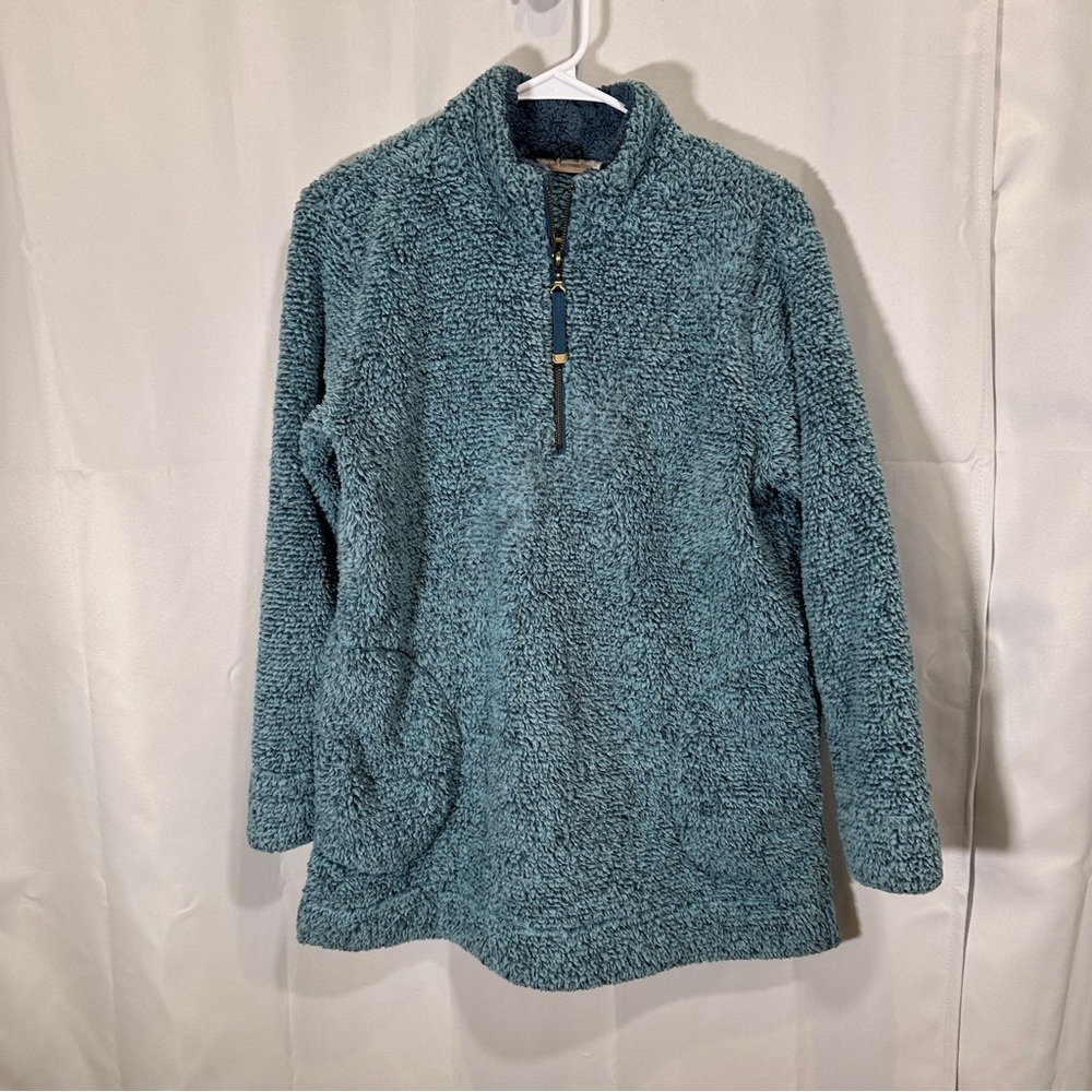 Soft Surroundings Blue Green Fuzzy Fleece Pullover